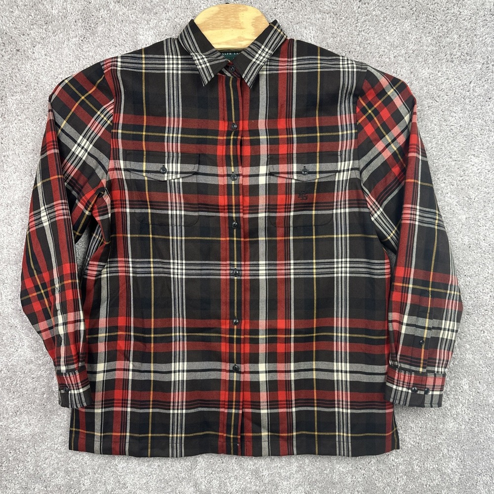 Lauren Ralph Lauren‎ Shirt Men's Size L Worsted Wool Red Plaid Button Vintage